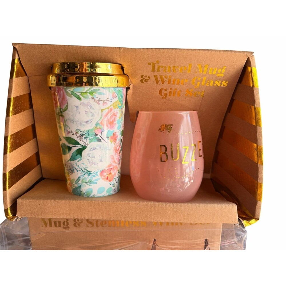 TMD Holdings Buzzed Stemless Wine Glass & Travel Mug Gift Set